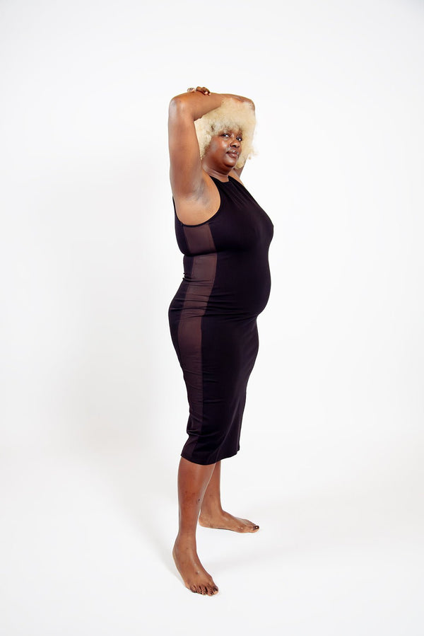 Mesh Midi Dress Petite in Black - Manners London