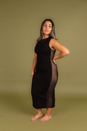 Mesh Midi Dress Petite in Black - Manners London