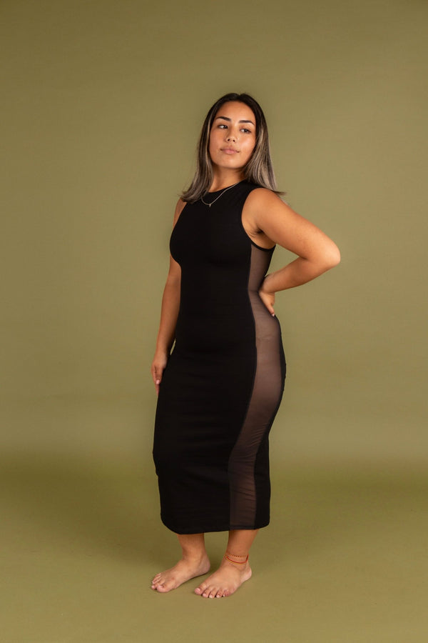 Mesh Midi Dress Petite in Black - Manners London