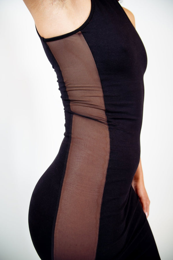 Mesh Midi Dress Petite in Black - Manners London