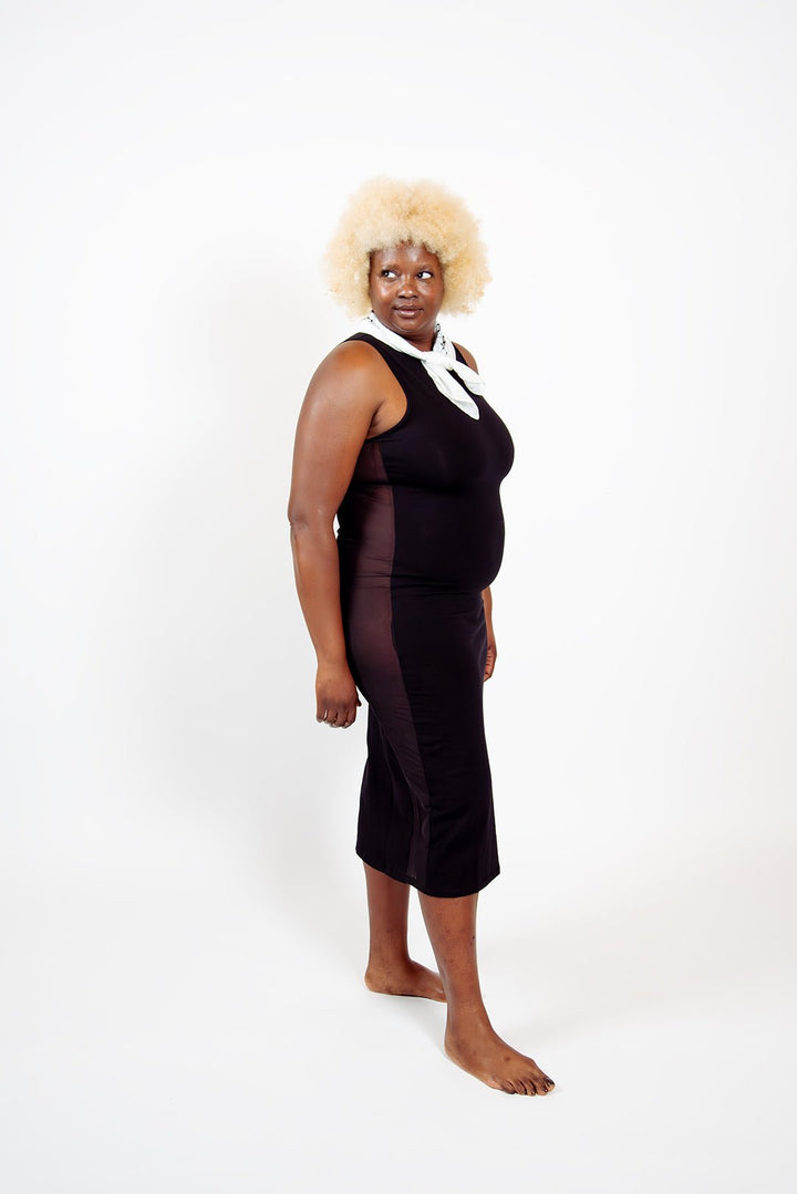 Mesh Midi Dress Petite in Black - Manners London