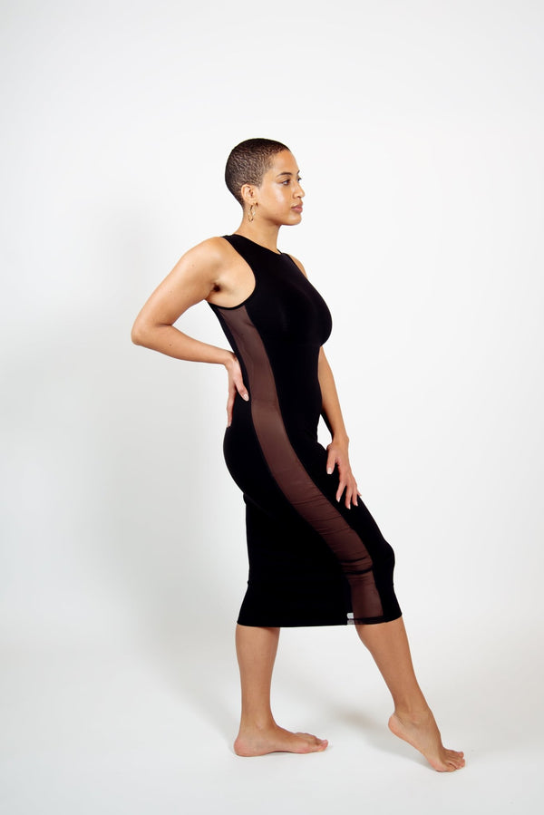 Mesh Midi Dress Petite in Black - Manners London