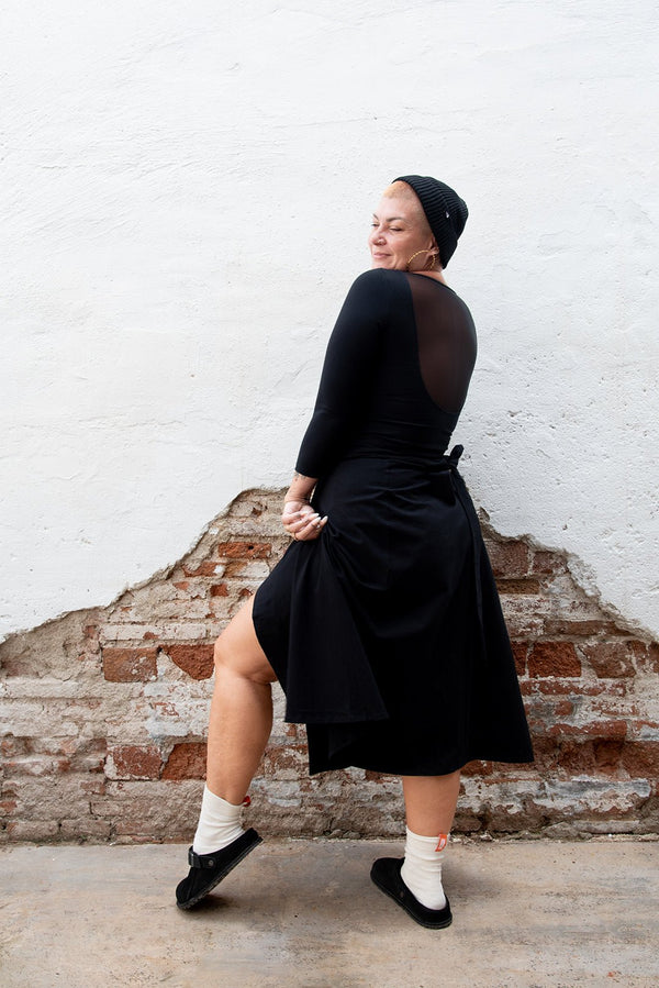 Mesh Scoop Back Top Full Length (7/8 Sleeve) in Black - Manners London