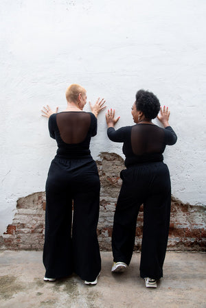 Mesh Scoop Back Top Full Length (7/8 Sleeve) in Black - Manners London