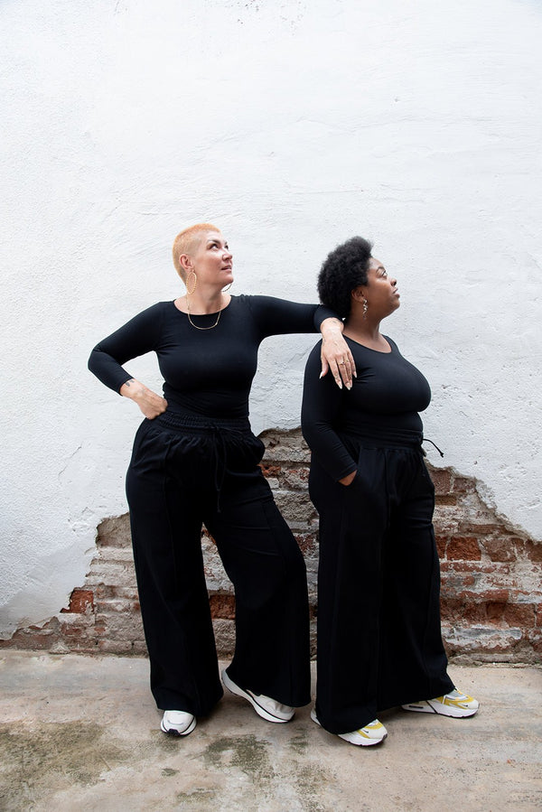 Mesh Scoop Back Top Full Length (7/8 Sleeve) in Black - Manners London