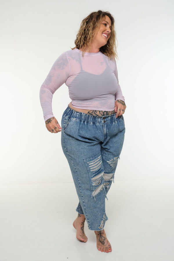 Mesh Top long sleeve in Lavender - Manners London
