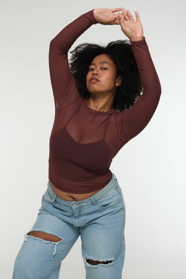 Mesh Top long sleeve in Pecan - Manners London