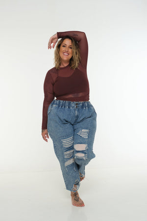 Mesh Top long sleeve in Pecan - Manners London