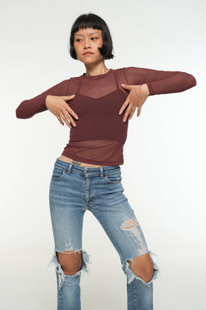 Mesh Top long sleeve in Pecan - Manners London