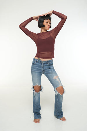 Mesh Top long sleeve in Pecan - Manners London
