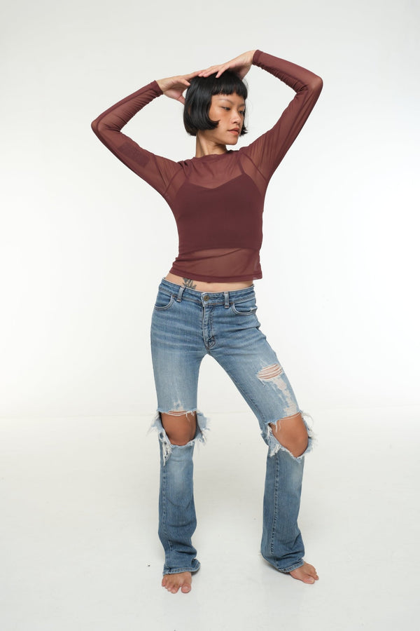 Mesh Top long sleeve in Pecan - Manners London