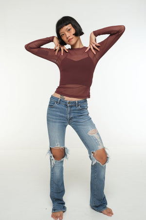 Mesh Top long sleeve in Pecan - Manners London