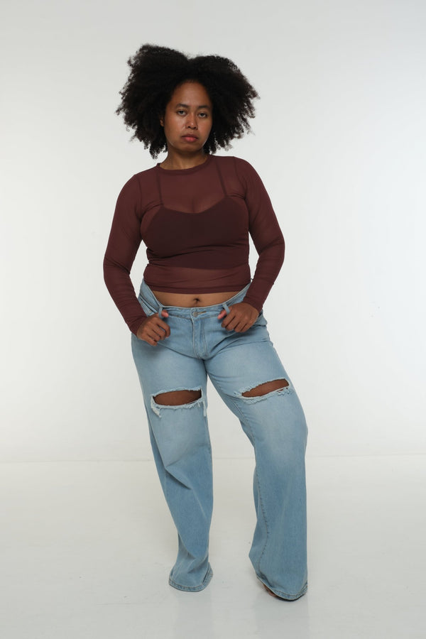 Mesh Top long sleeve in Pecan - Manners London