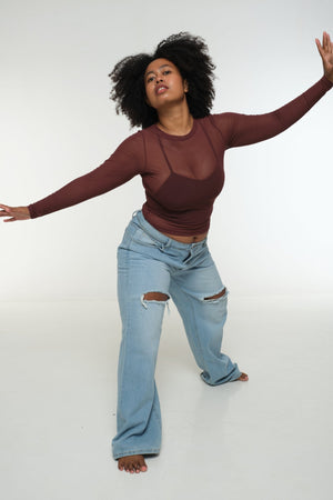 Mesh Top long sleeve in Pecan - Manners London