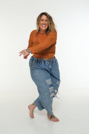 Mesh Top long sleeve in Pumpkin - Manners London