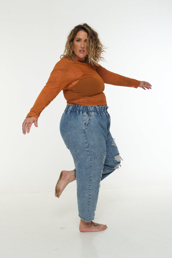 Mesh Top long sleeve in Pumpkin - Manners London