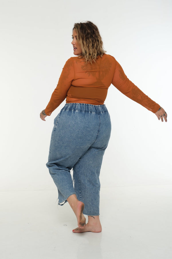 Mesh Top long sleeve in Pumpkin - Manners London