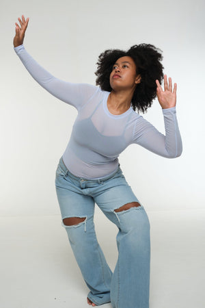 Mesh Top long sleeve in Sky - Manners London