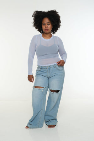 Mesh Top long sleeve in Sky - Manners London