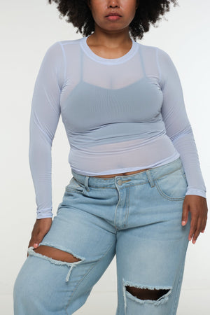 Mesh Top long sleeve in Sky - Manners London