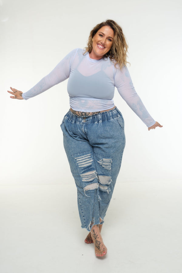 Mesh Top long sleeve in Sky - Manners London