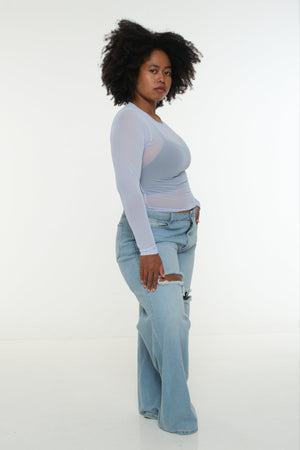 Mesh Top long sleeve in Sky - Manners London