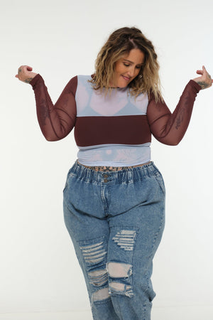Mesh Top long sleeve in Sky and Pecan and Sky - Manners London