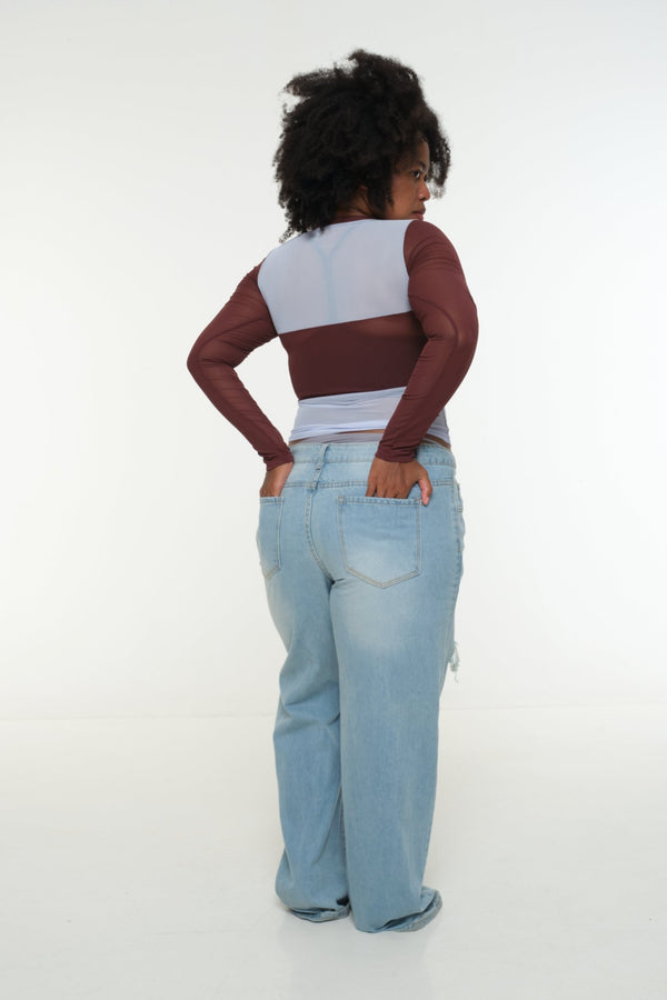 Mesh Top long sleeve in Sky and Pecan and Sky - Manners London
