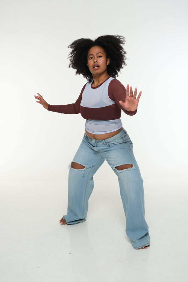 Mesh Top long sleeve in Sky and Pecan and Sky - Manners London