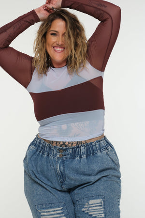 Mesh Top long sleeve in Sky and Pecan and Sky - Manners London