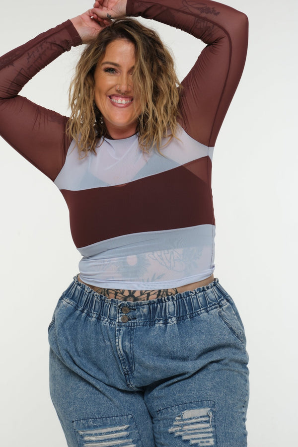 Mesh Top long sleeve in Sky and Pecan and Sky - Manners London