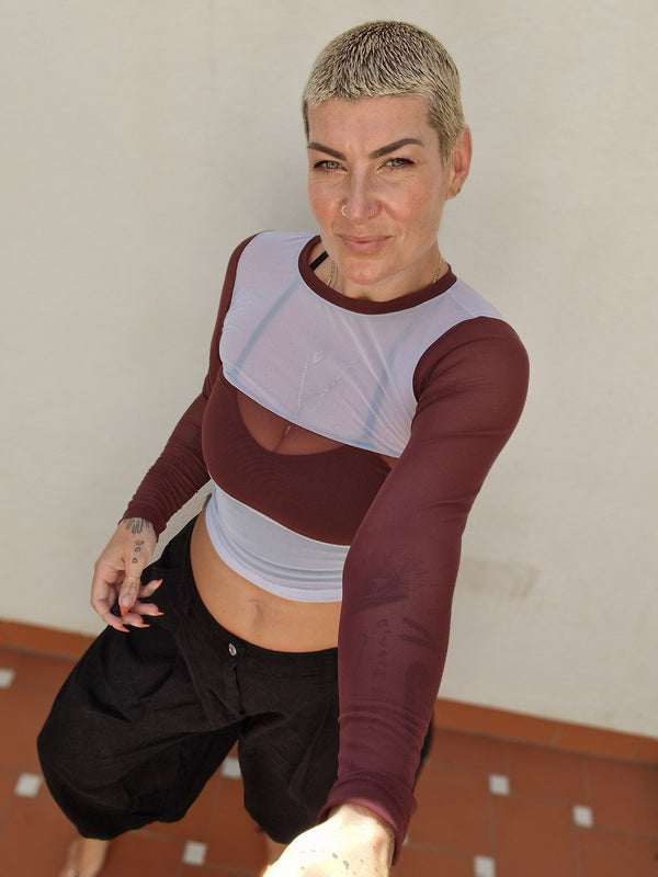 Mesh Top long sleeve in Sky and Pecan and Sky - Manners London