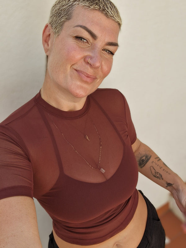 Mesh Top short sleeve in Pecan - Manners London