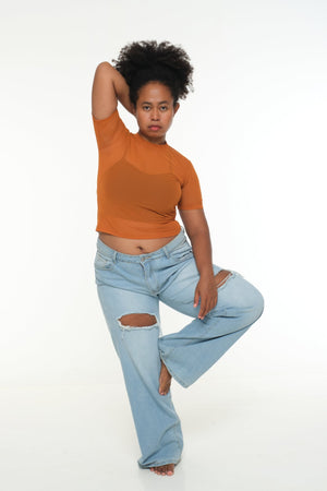 Mesh Top short sleeve in Pumpkin - Manners London