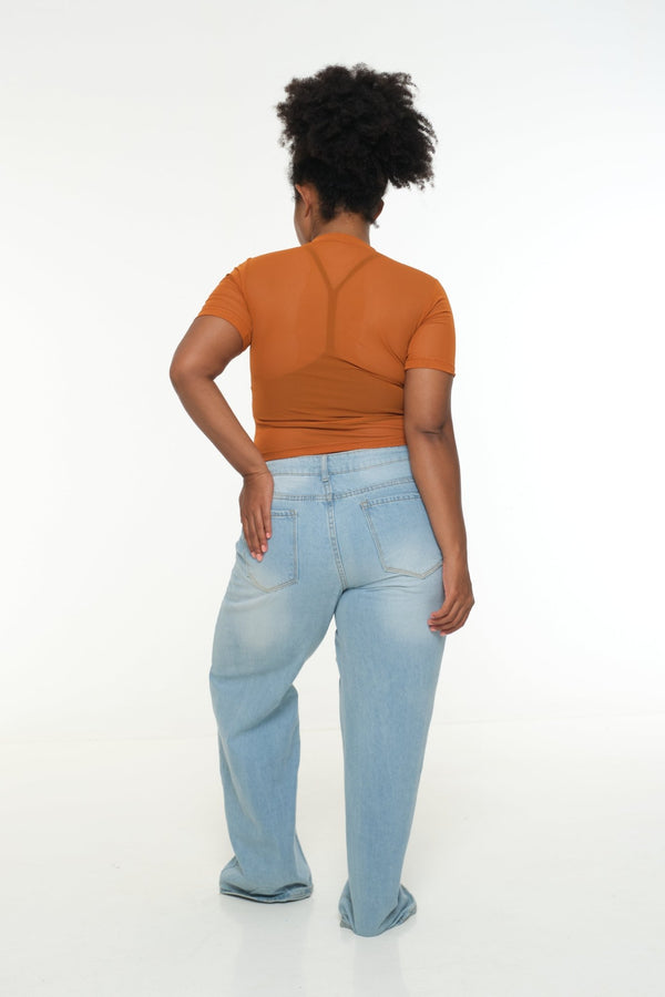 Mesh Top short sleeve in Pumpkin - Manners London
