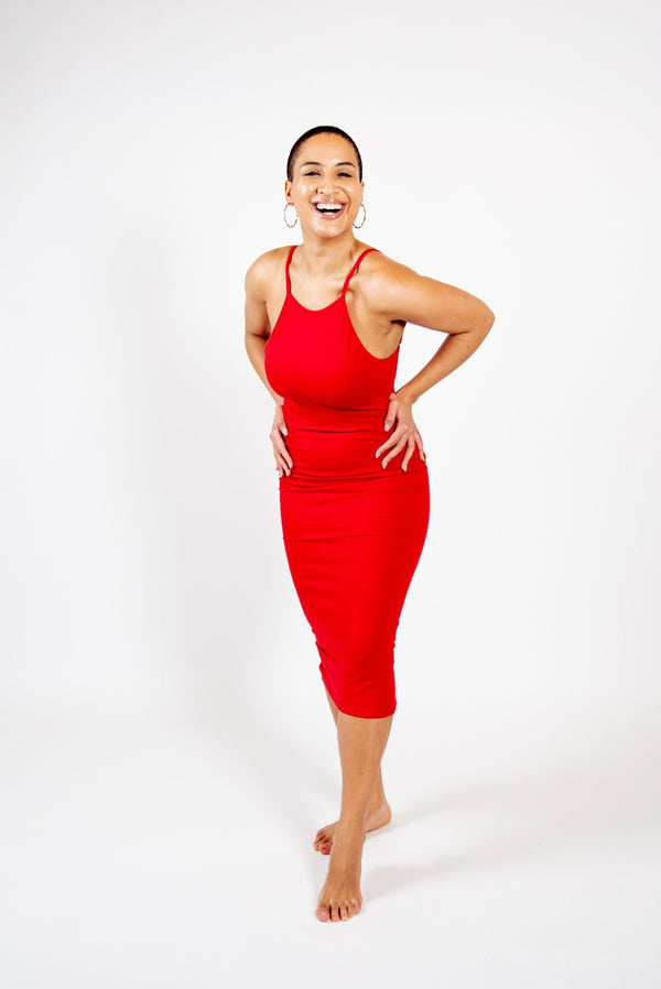 Nata Pencil Dress in Pomegranate Red - Manners London