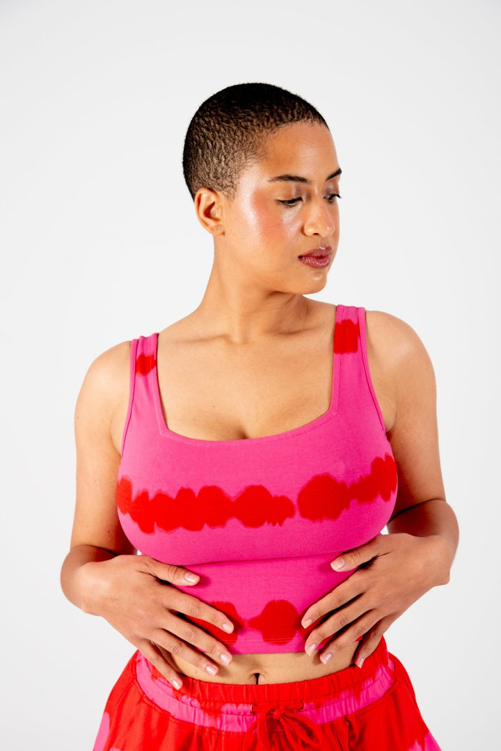 New Square Neck Crop Vest in Blot Pink - Manners London