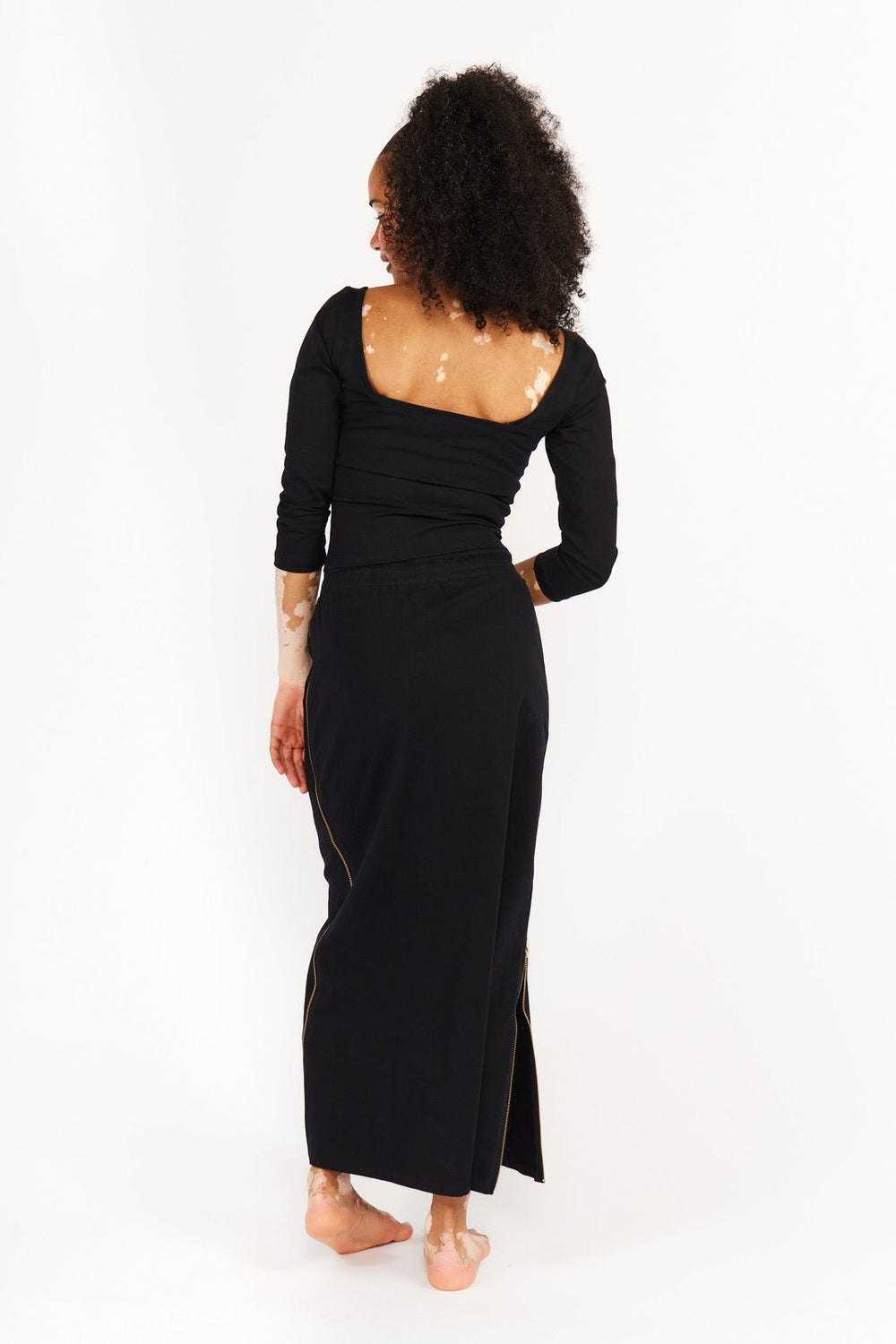 New Square Neck Full Length Top (Long Sleeves) in Black - Manners London