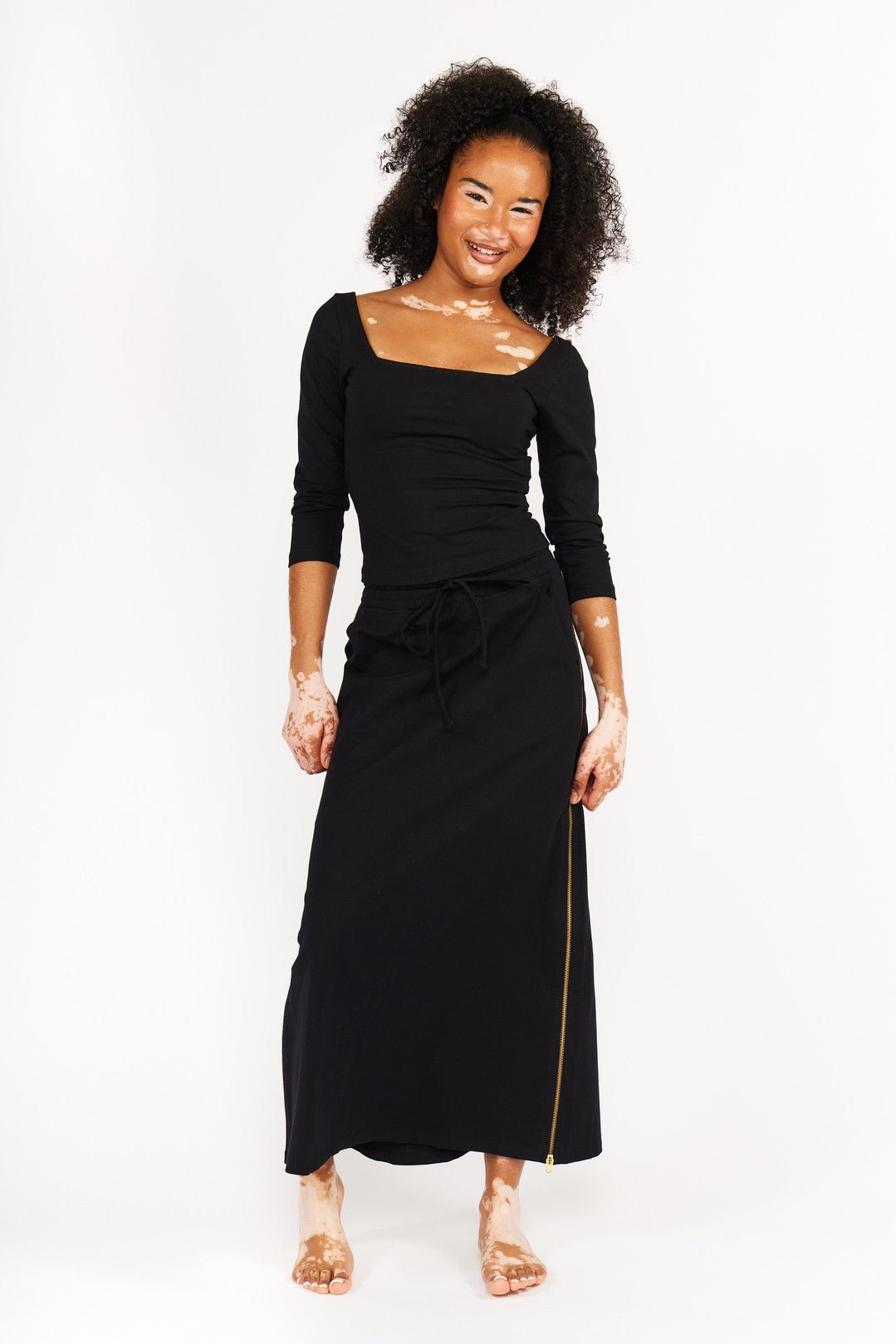 New Square Neck Full Length Top (Long Sleeves) in Black - Manners London