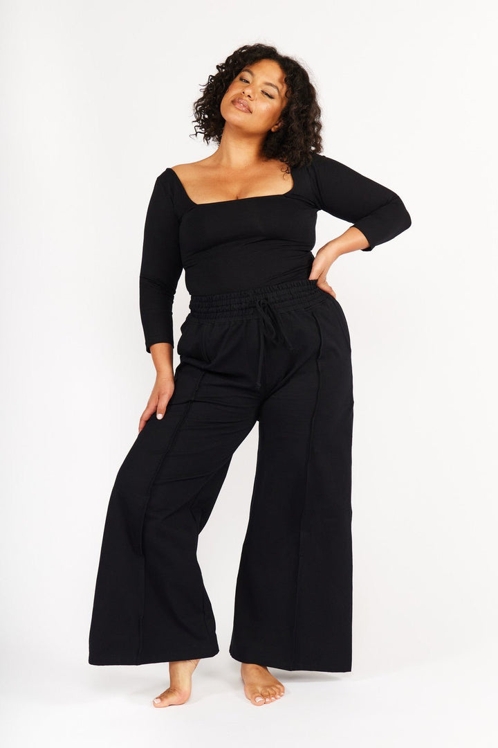 New Square Neck Full Length Top (Long Sleeves) in Black - Manners London