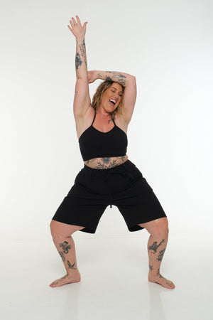 New Wide Shorts long flat waist band and belt in Black - Manners London