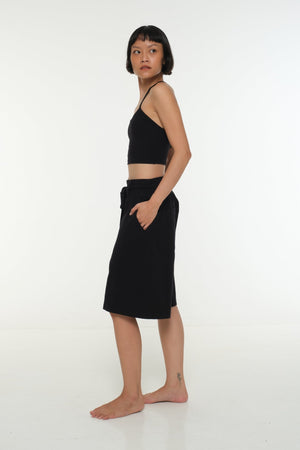 New Wide Shorts long flat waist band and belt in Black - Manners London