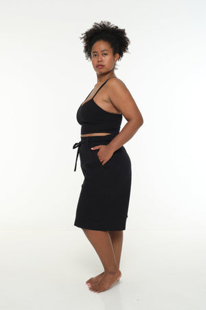 New Wide Shorts long flat waist band and belt in Black - Manners London