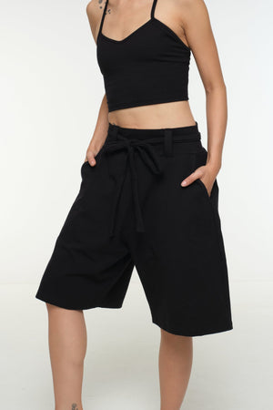 New Wide Shorts long flat waist band and belt in Black - Manners London
