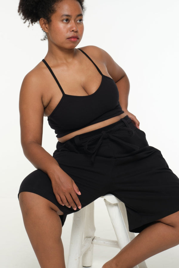 New Wide Shorts long flat waist band and belt in Black - Manners London