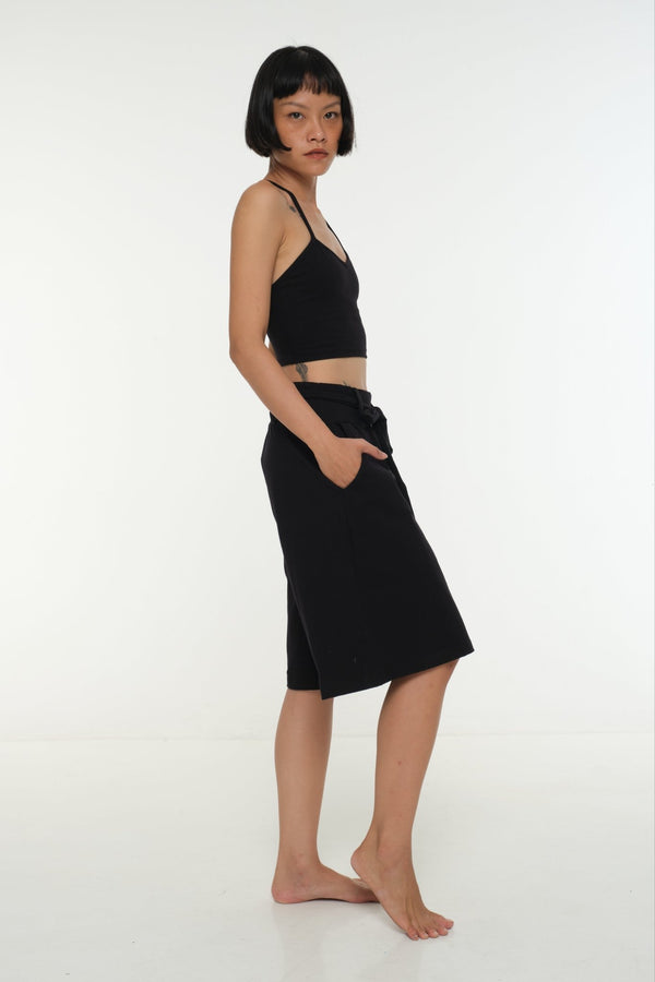 New Wide Shorts long flat waist band and belt in Black - Manners London