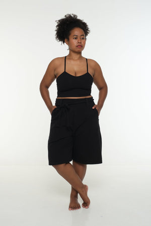 New Wide Shorts long flat waist band and belt in Black - Manners London