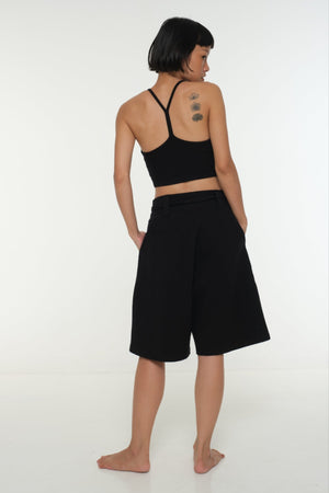 New Wide Shorts long flat waist band and belt in Black - Manners London