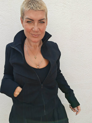 New Zip Jacket in Black and Black rib - Manners London