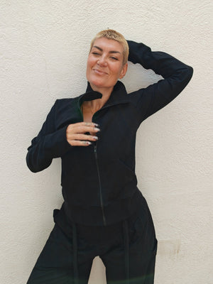 New Zip Jacket in Black and Black rib - Manners London